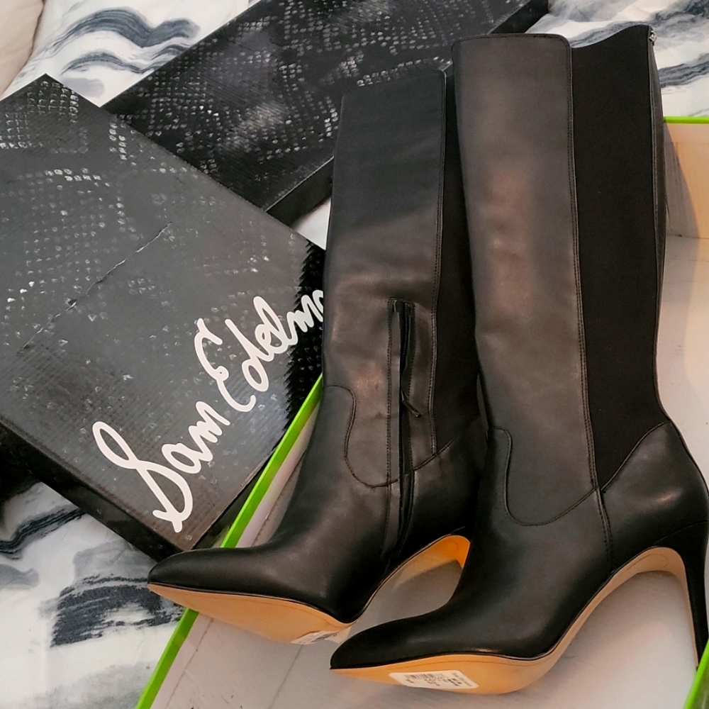 Sam Edelman black leather knee high boots brand new